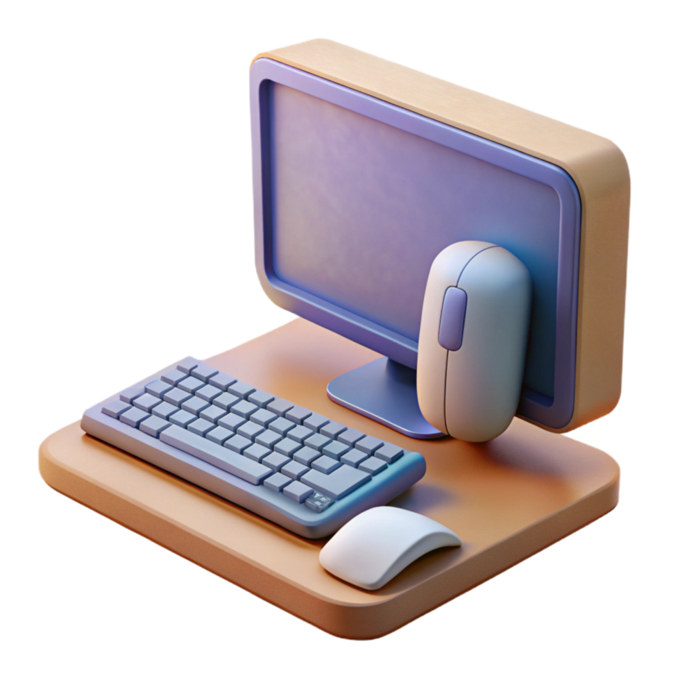 wonderful rustic Desktop Computer with Keyboard and Mouse Isolated Element high resolution png