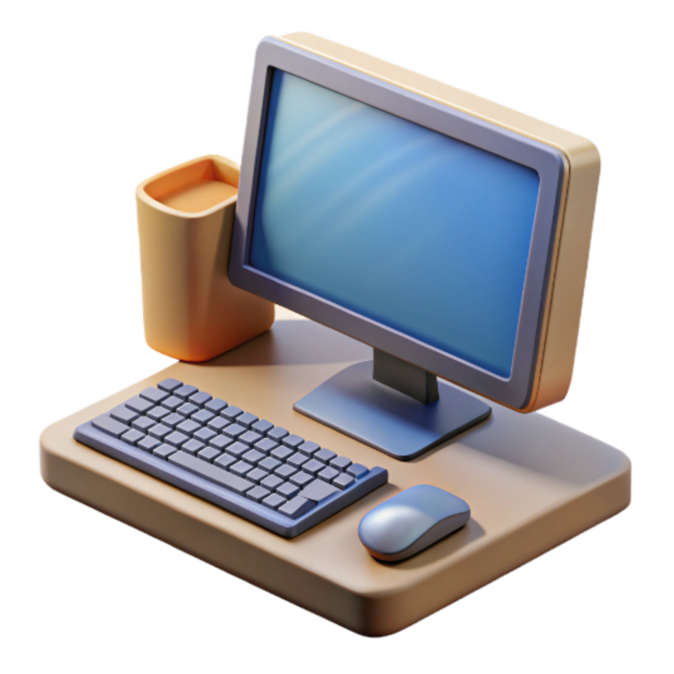 wonderful artistic Desktop Computer with Monitor Keyboard and Mouse Isolated detailed png