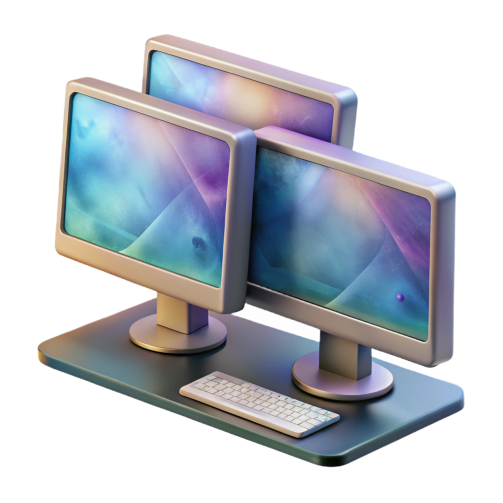 magnificent classic Desktop Computer with Dual Monitors Transparent premium png