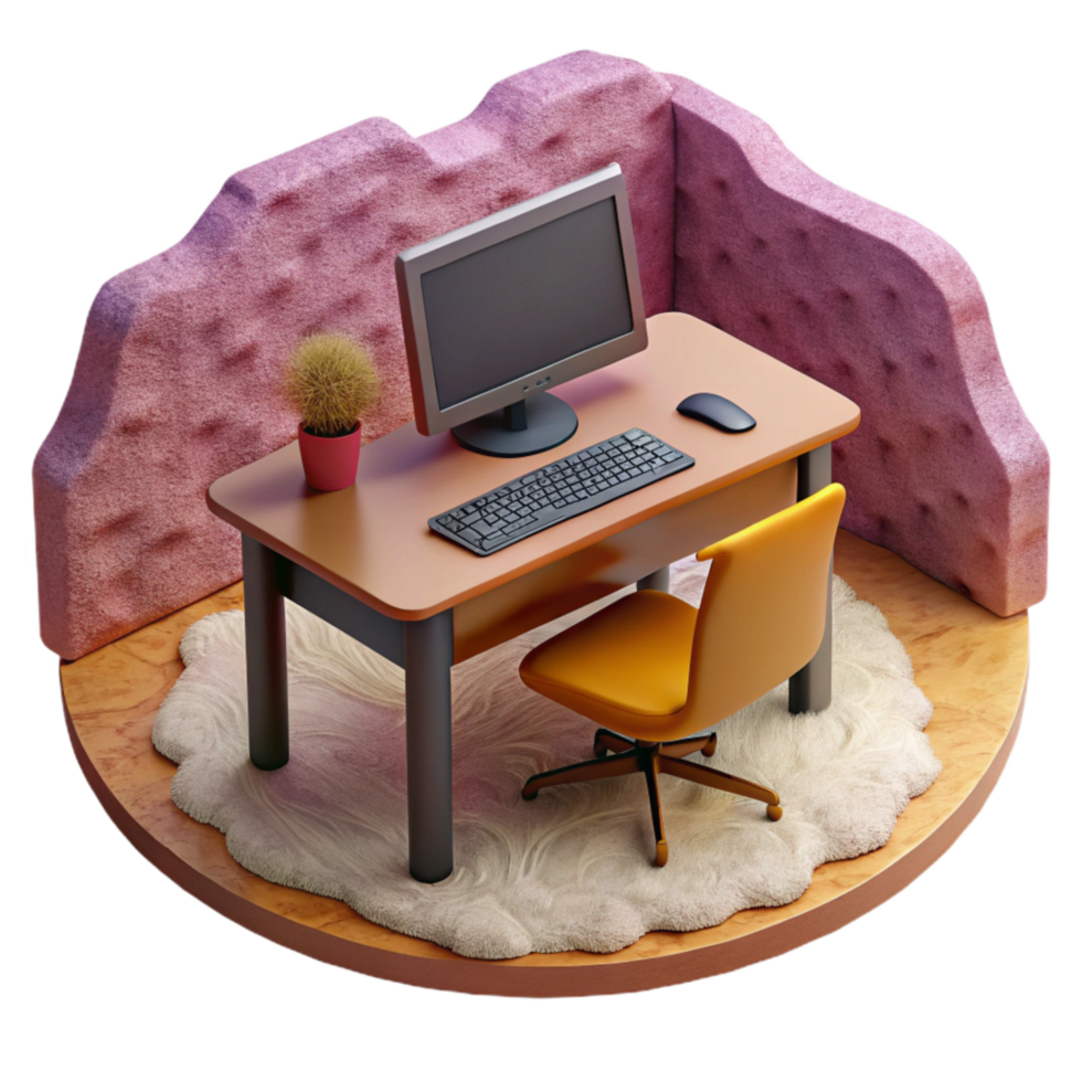beautiful creative Desk with Computer and Keyboard Isolated Element high resolution png