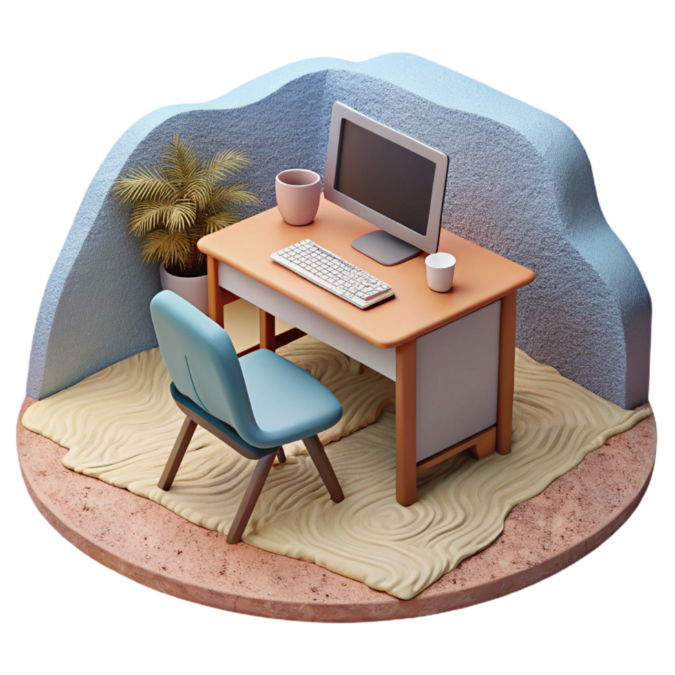 extraordinary modern Desk with Computer and Keyboard Isolated Element 4K png