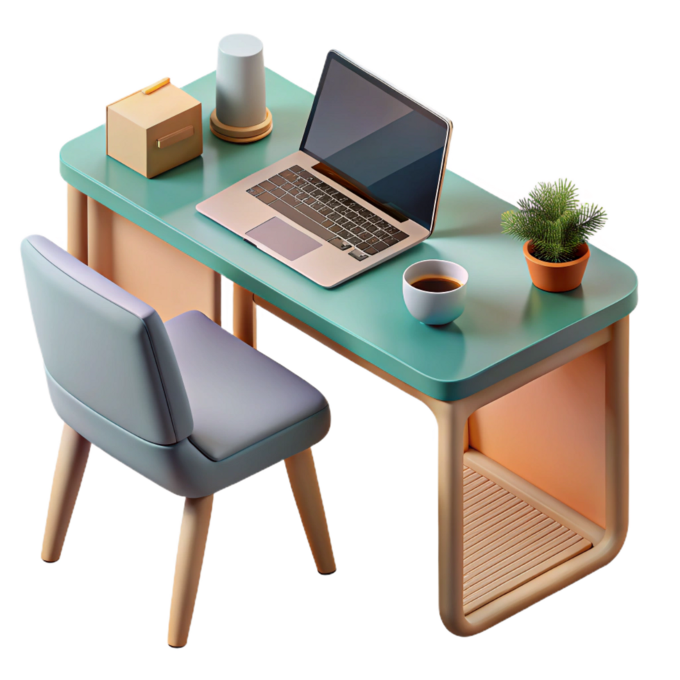 elegant abstract Desk with Laptop and Coffee Mug Isolated Element genuine png