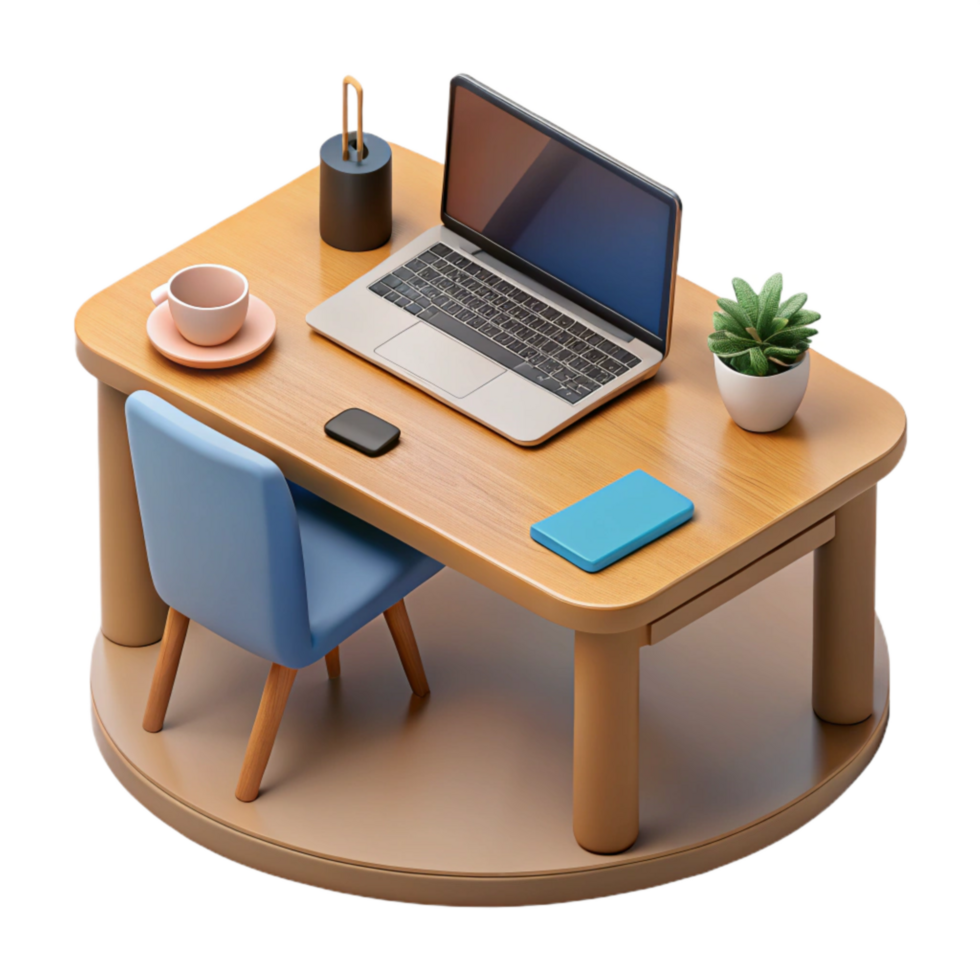 serene creative Desk with Laptop and Coffee Mug Isolated Element exclusive png
