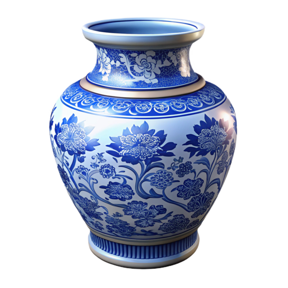 dramatic abstract Detailed Chinese Porcelain Vase Blue and White Cutout high resolution png