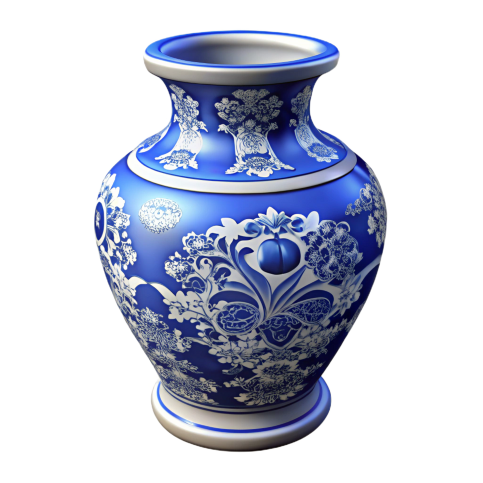 beautiful vintage Detailed Chinese Porcelain Vase Blue and White Cutout detailed png