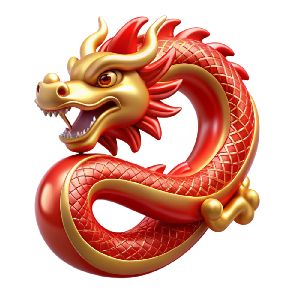 beautiful minimalist Detailed Chinese Zodiac Dragon Symbol Red and Gold Transparent 4K png