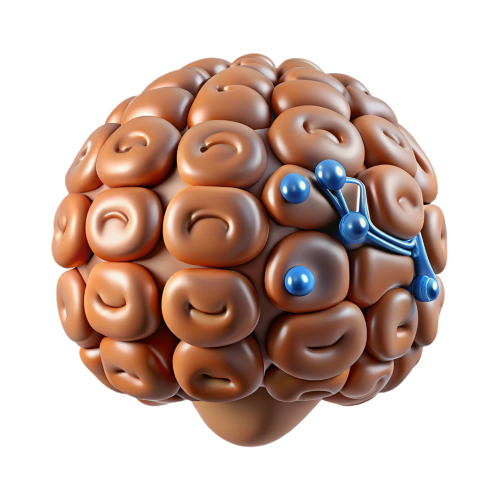 beautiful rustic Digital Ai Brain with Binary Code Isolated Element exclusive png