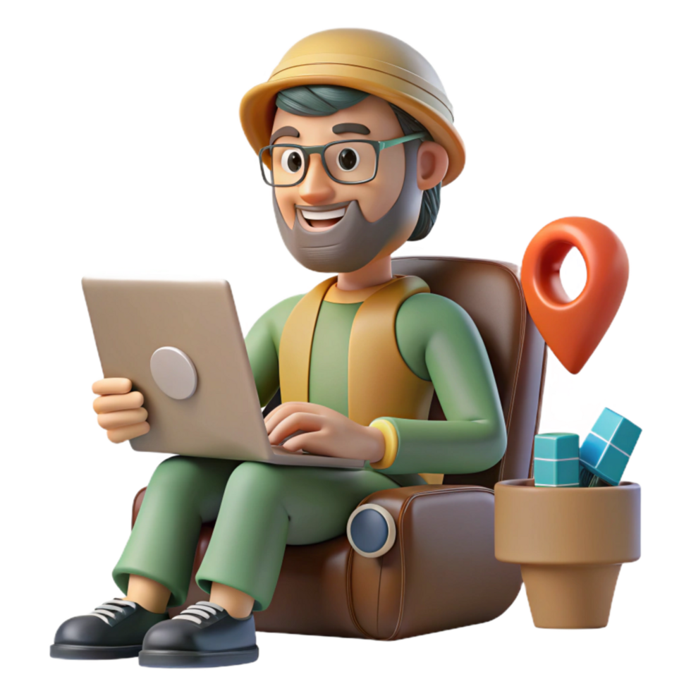 elegant traditional Digital Nomad Working Remotely with Laptop and Phone Transparent Element authentic png
