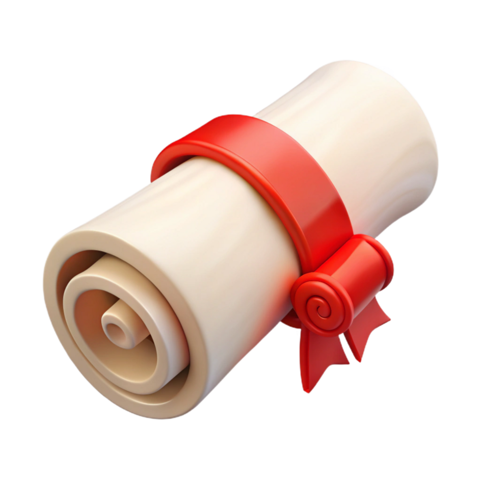 extraordinary rustic Diploma Scroll Rolled Up with Red Ribbon Transparent Background professional png