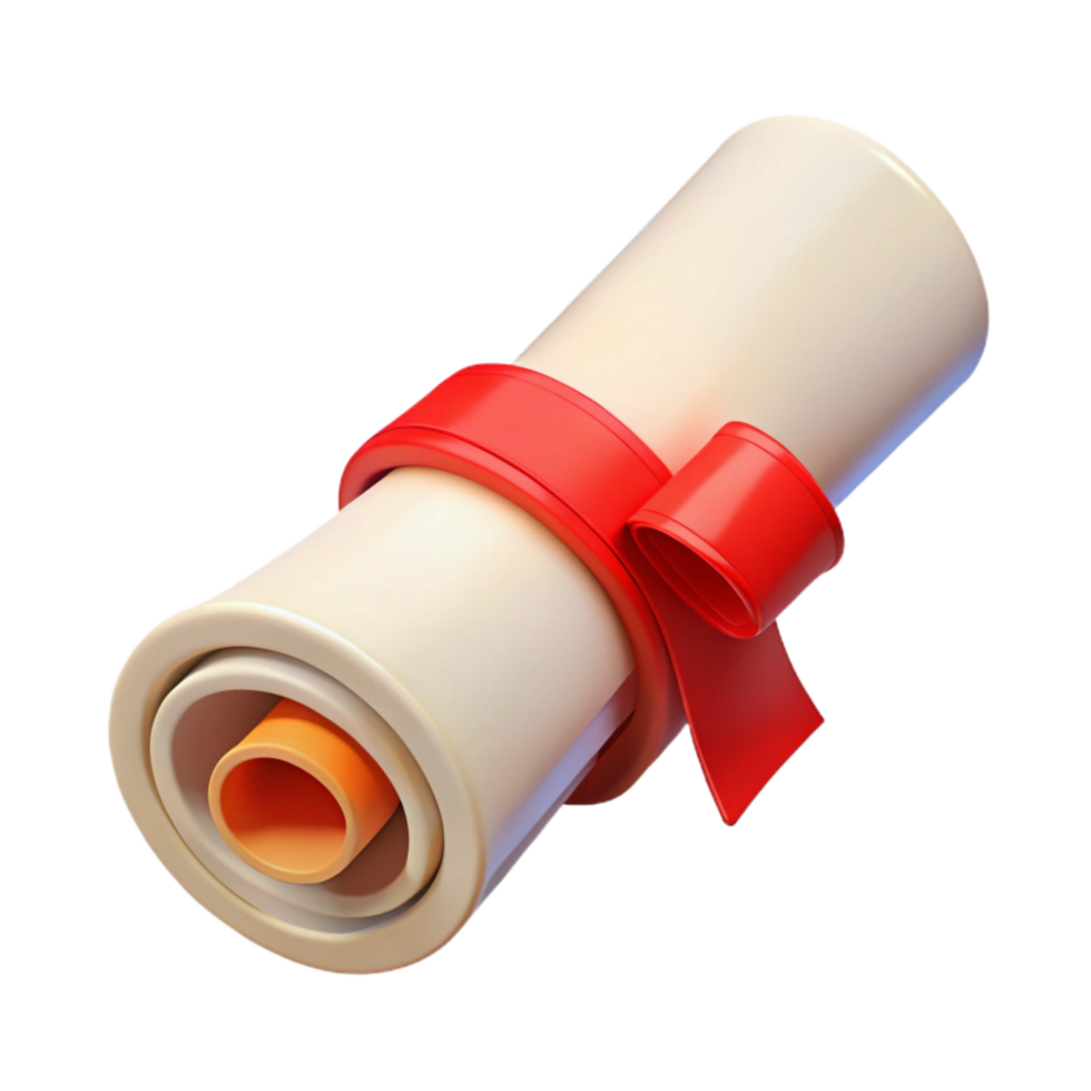 vibrant modern Diploma Scroll Rolled Up with Red Ribbon Transparent Background authentic png