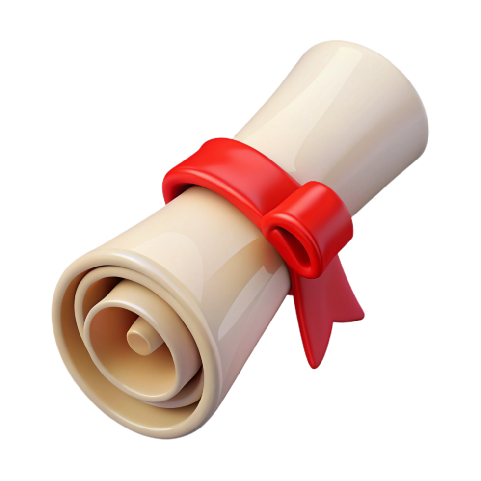 beautiful rustic Diploma Scroll Rolled Up with Red Ribbon Transparent Background genuine png