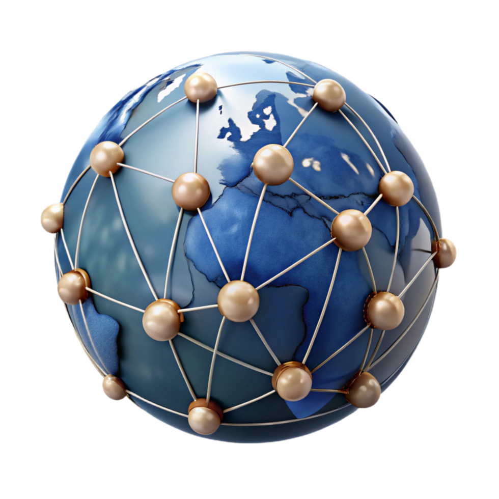 serene minimalist Digital World Map Network Connections Isolated on Transparent Background exclusive png