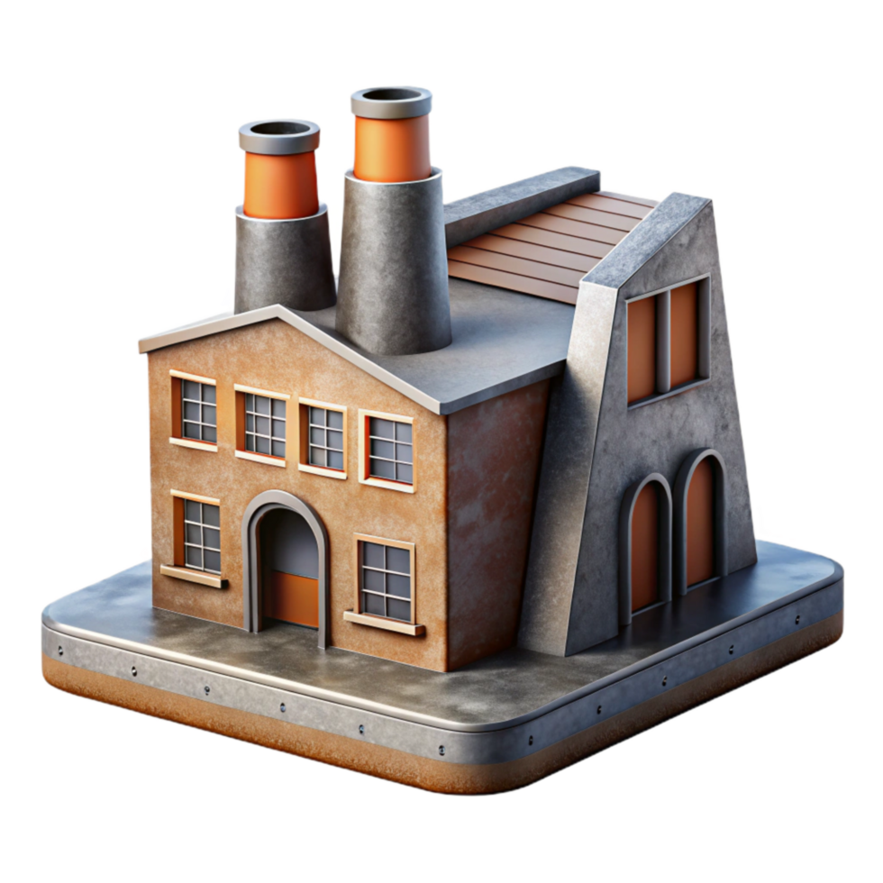 beautiful minimalist Digital Twin of Factory Building Cutout detailed png