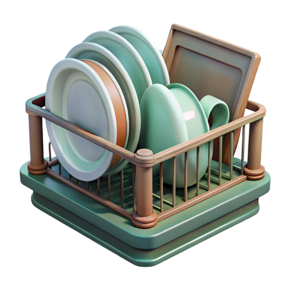 magnificent minimalist Dish Rack Isolated Element with Dishes high resolution png