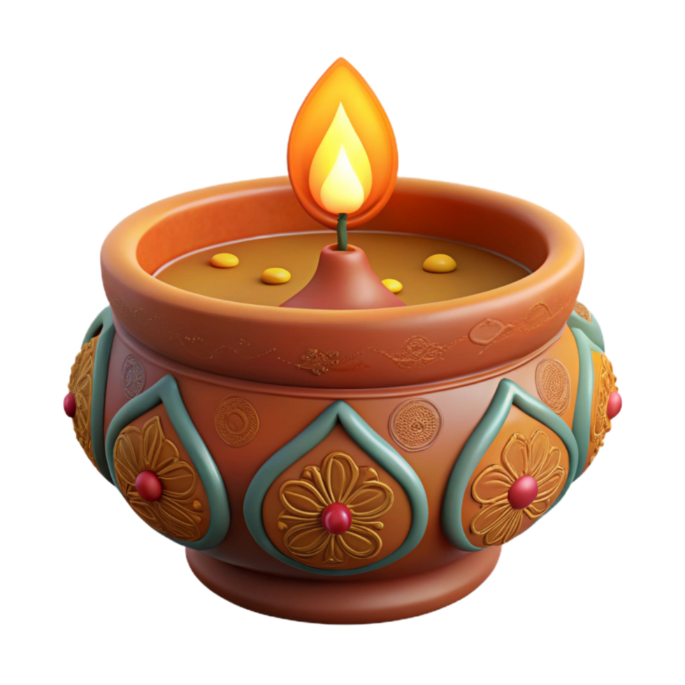 wonderful minimalist Diwali Lamp Clay and Decorated Isolated 4K png