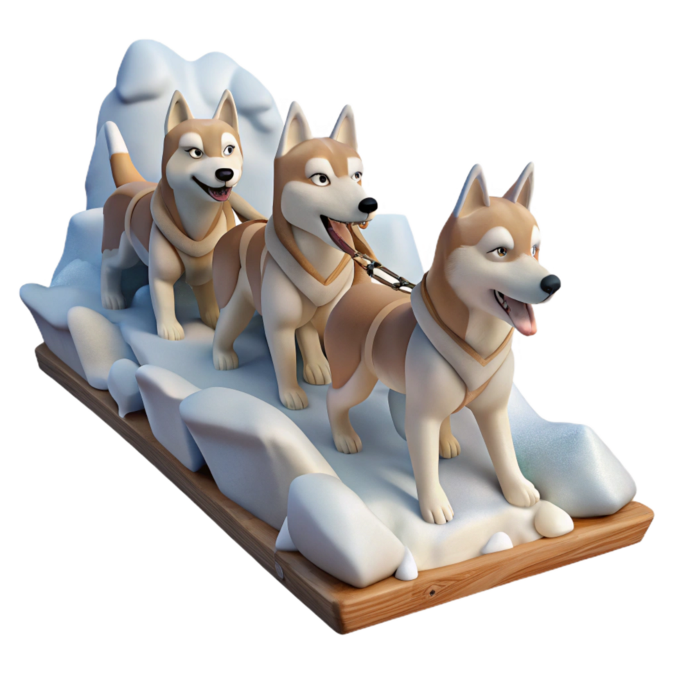 elegant contemporary Dog Sled Team Running Across Snow Isolated 4K png