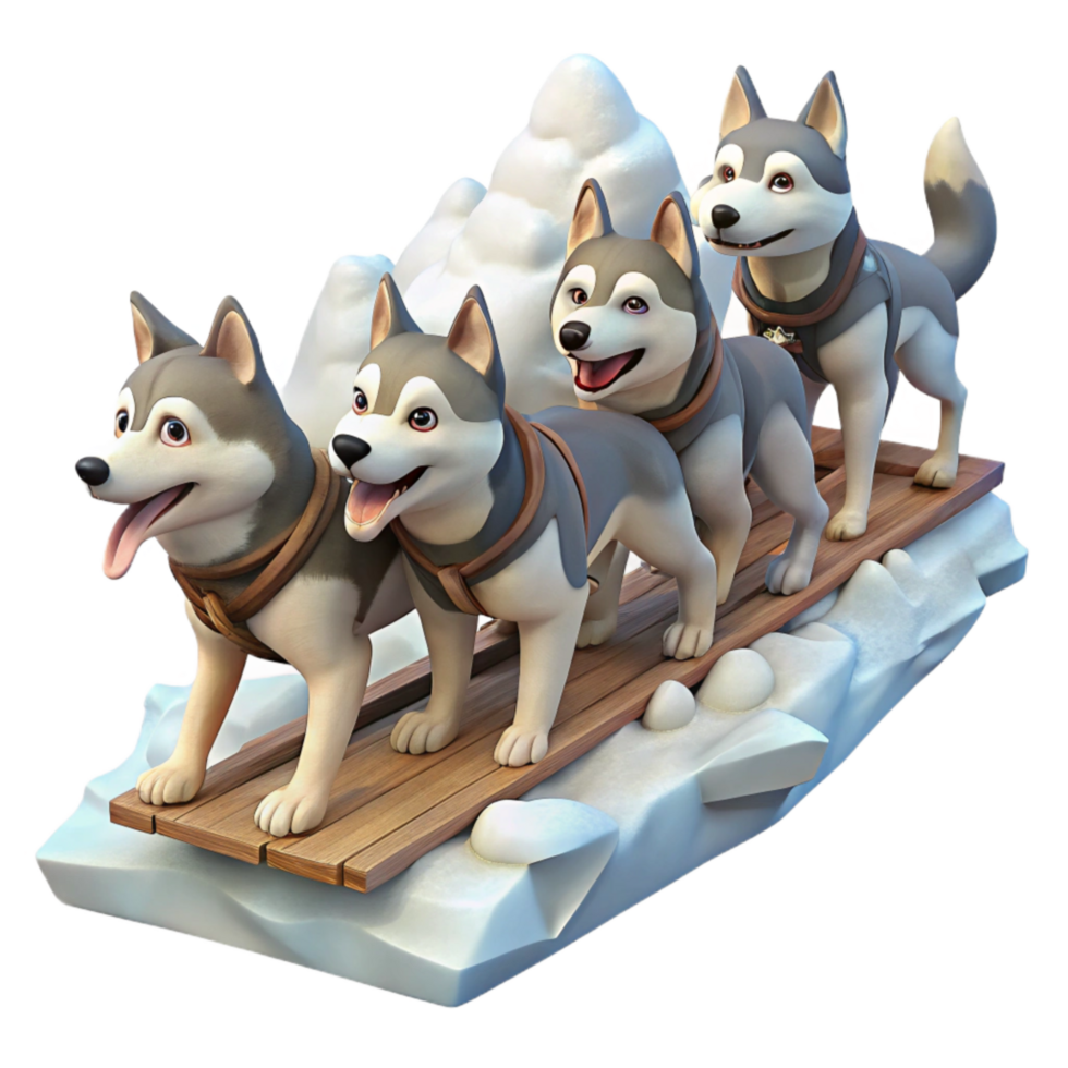 dramatic vintage Dog Sled Team Running Across Snow Isolated high resolution png