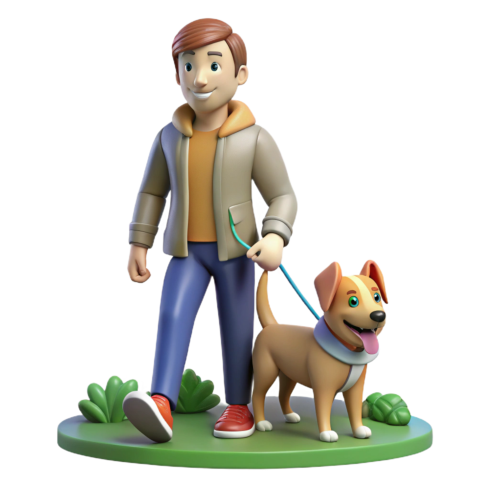 serene artistic Dog Walker City Park Leash Isolated Transparent Background genuine png