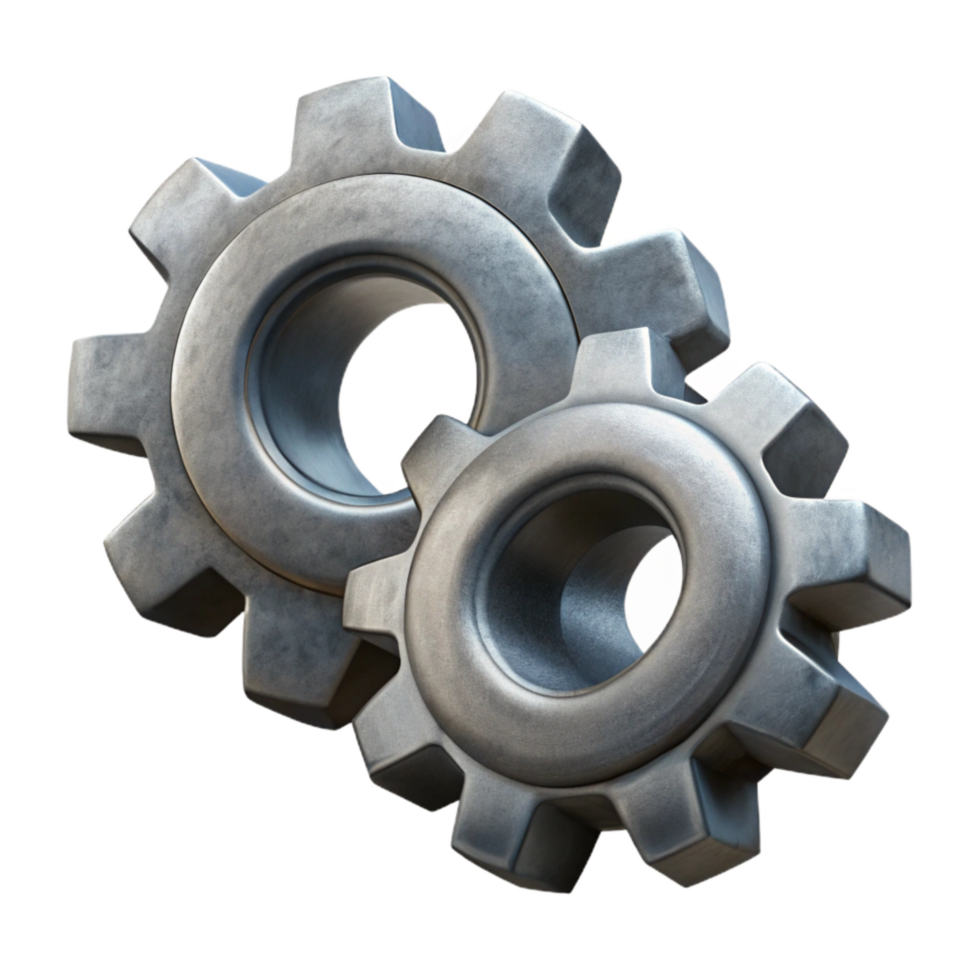 stunning minimalist D Printed Gear Cogs Metallic Finish Transparent Background high quality png