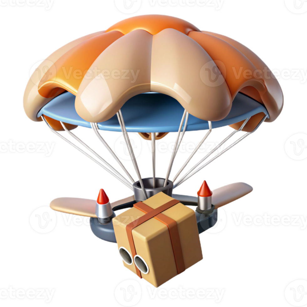extraordinary artistic Drone Delivery Package with Parachute Isolated Element premium png