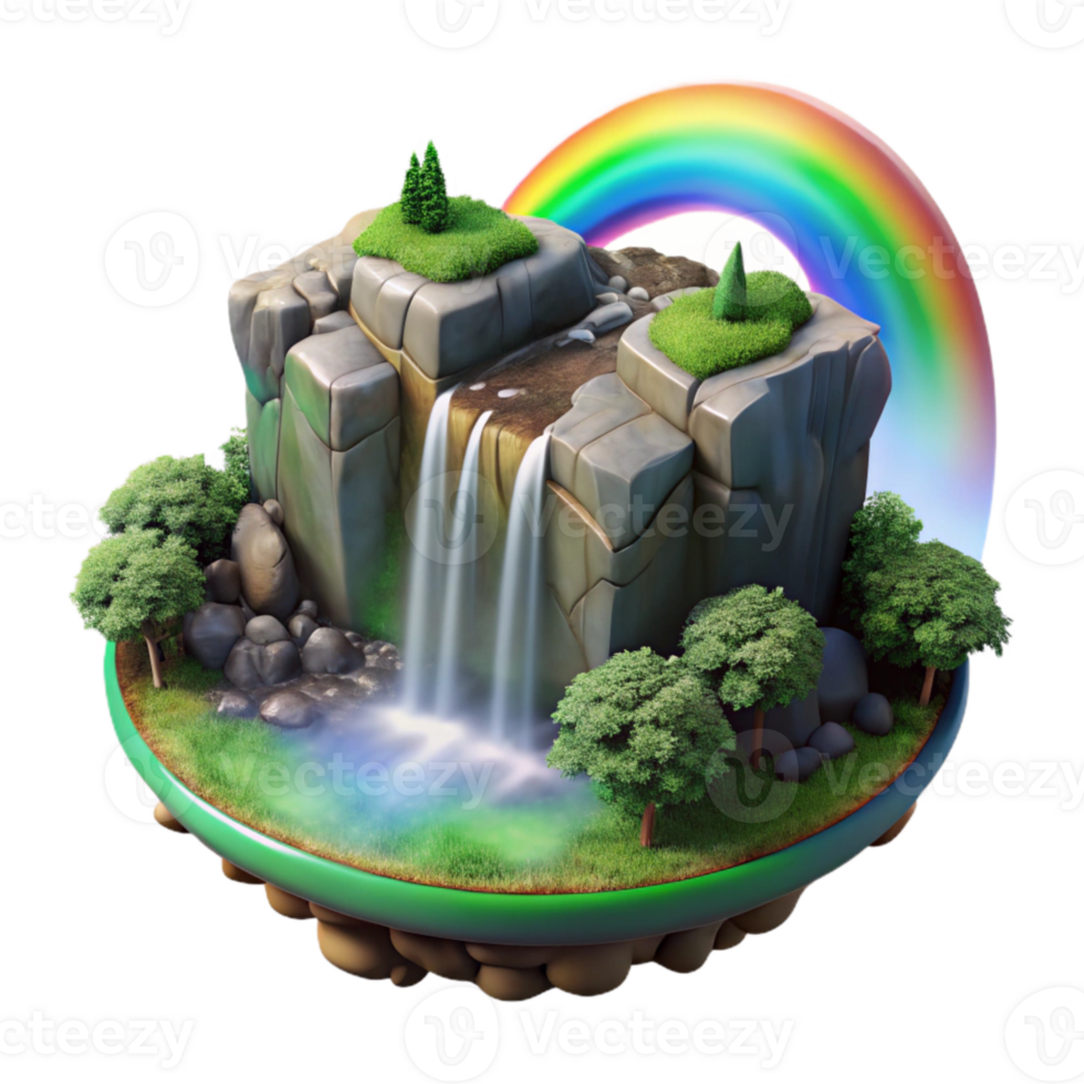 vibrant modern Drone Capture of Waterfall with Rainbow Isolated original png