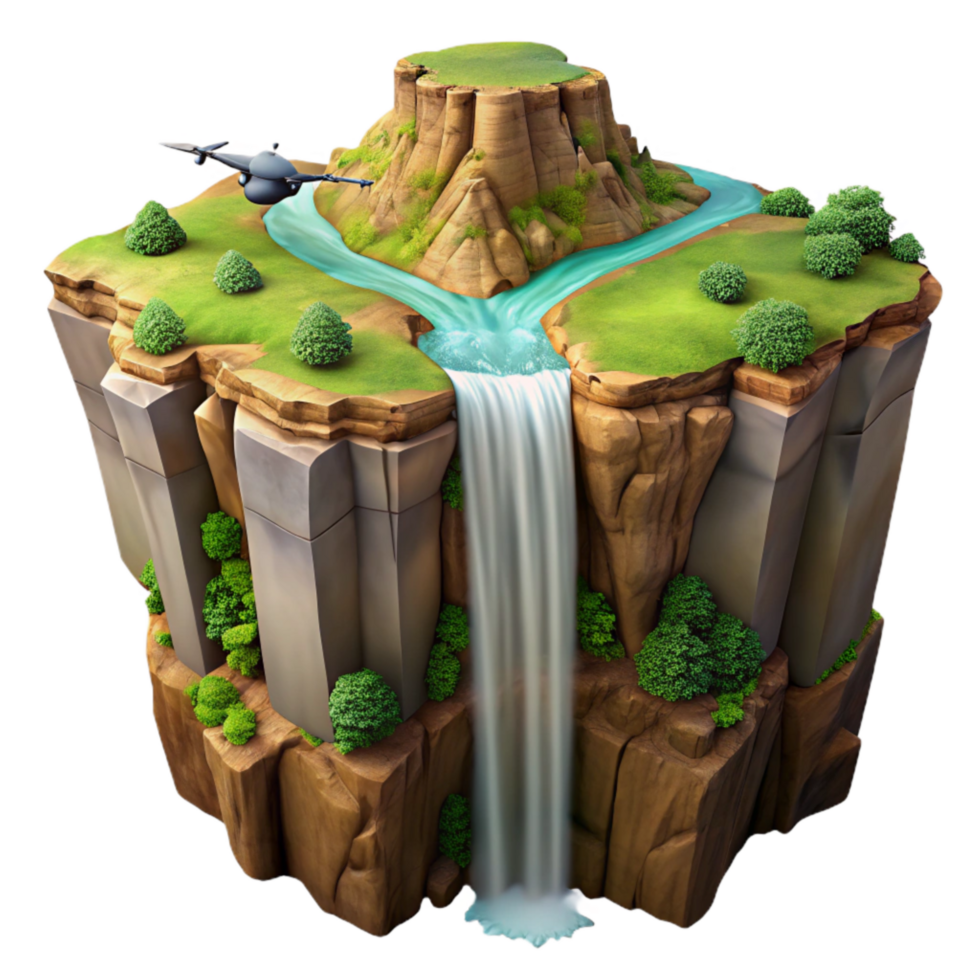 wonderful minimalist Drone Photograph of Waterfall Plunging Into a Gorge Isolated exclusive png