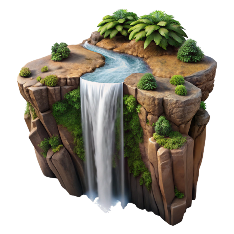 beautiful contemporary Drone Photograph of Waterfall Plunging Into a Gorge Isolated professional png