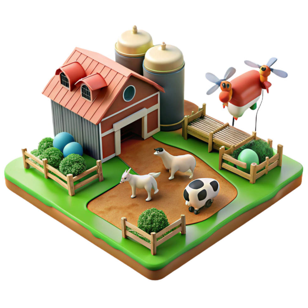beautiful vintage Drone Photo of Farm with Animals in Fields Transparent Background exclusive png