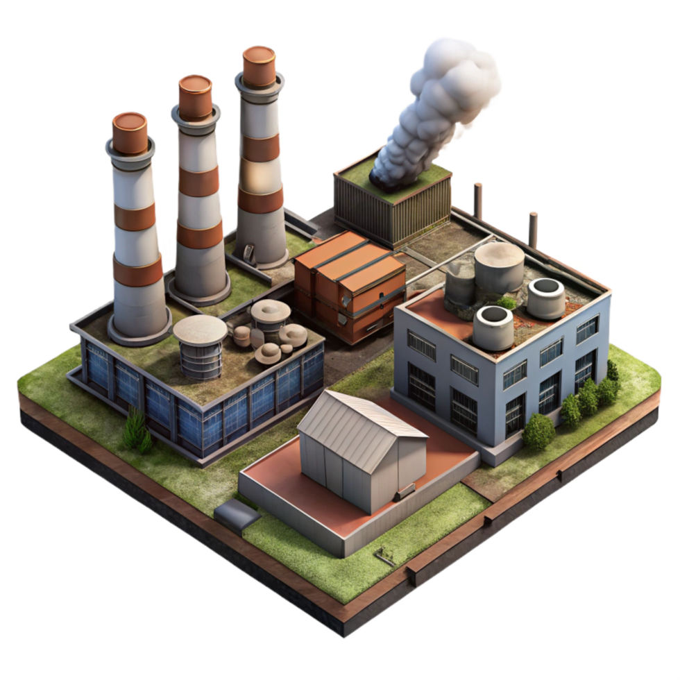 wonderful creative Drone Shot of Industrial Area with Smokestacks Isolated original png