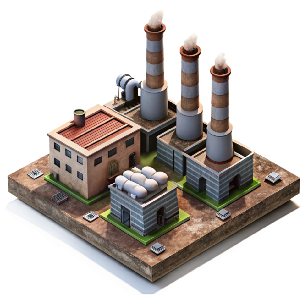 extraordinary abstract Drone Shot of Industrial Area with Smokestacks Isolated premium png