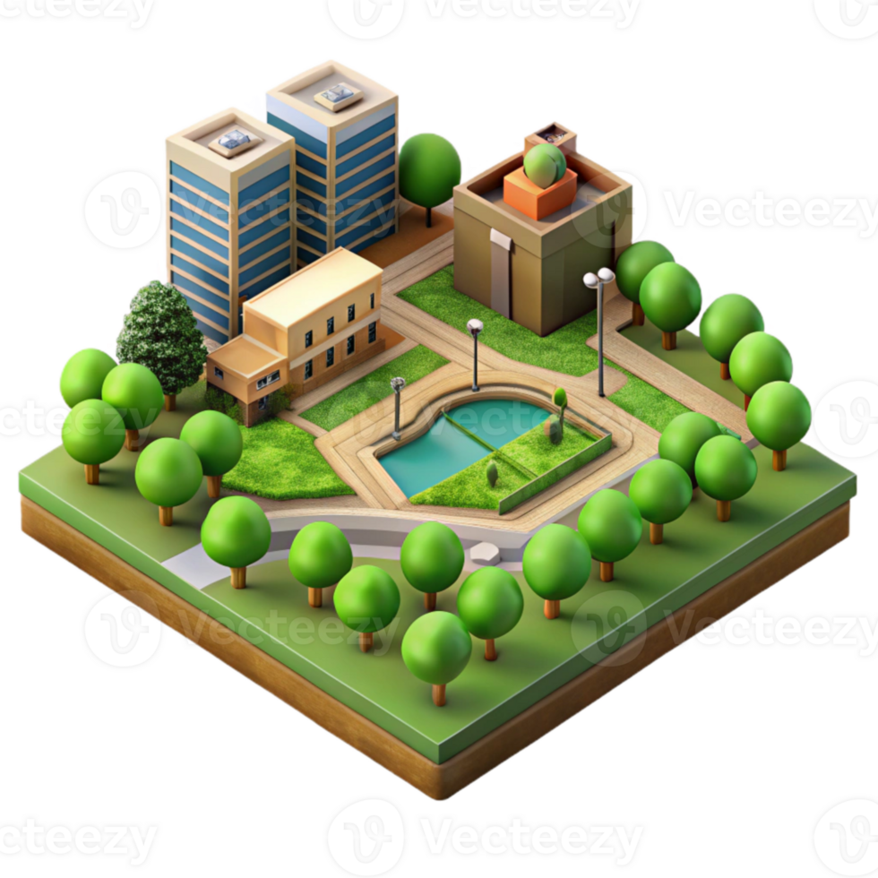 vibrant vintage Drone View of City Park with Green Spaces Transparent Background high quality png