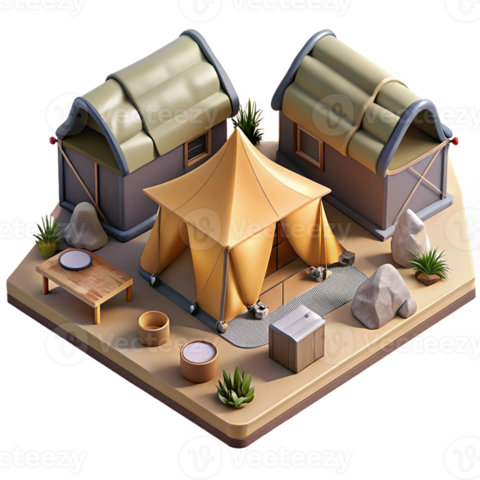 elegant modern Drone View of Campground with Tents Isolated high resolution png
