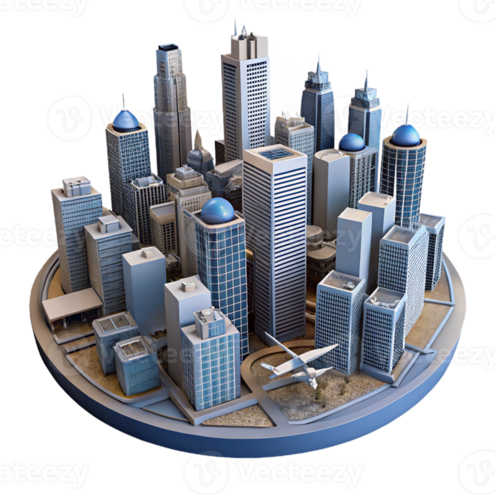 impressive traditional Drone View of Cityscape with Skyscrapers Isolated professional png