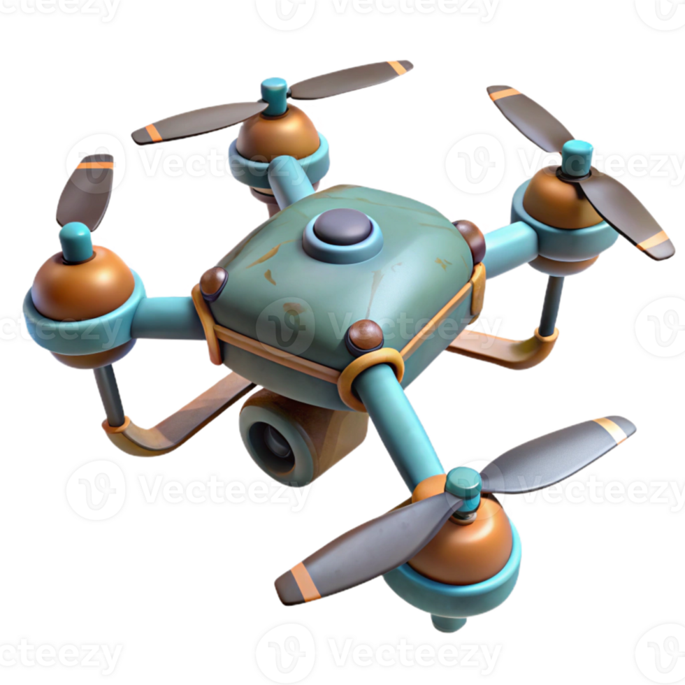 dramatic modern Drone with Four Rotors Angled View Transparent Element high quality png