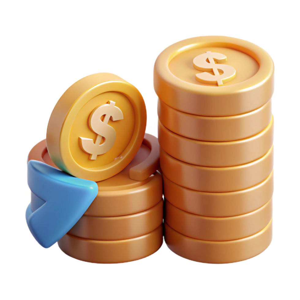 beautiful artistic D Stack of Coins with Financial Growth in Marketing Transparent premium png