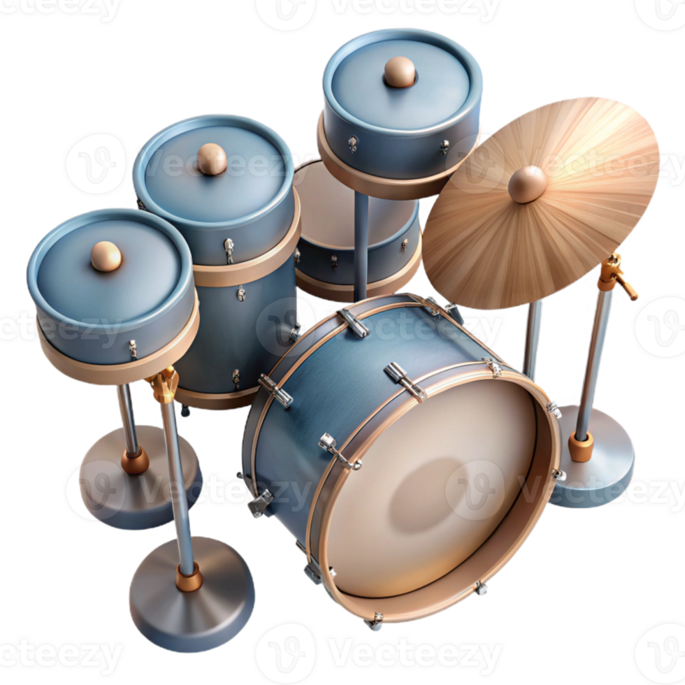 serene vintage Drum Set with Cymbals Top View Isolated high resolution png
