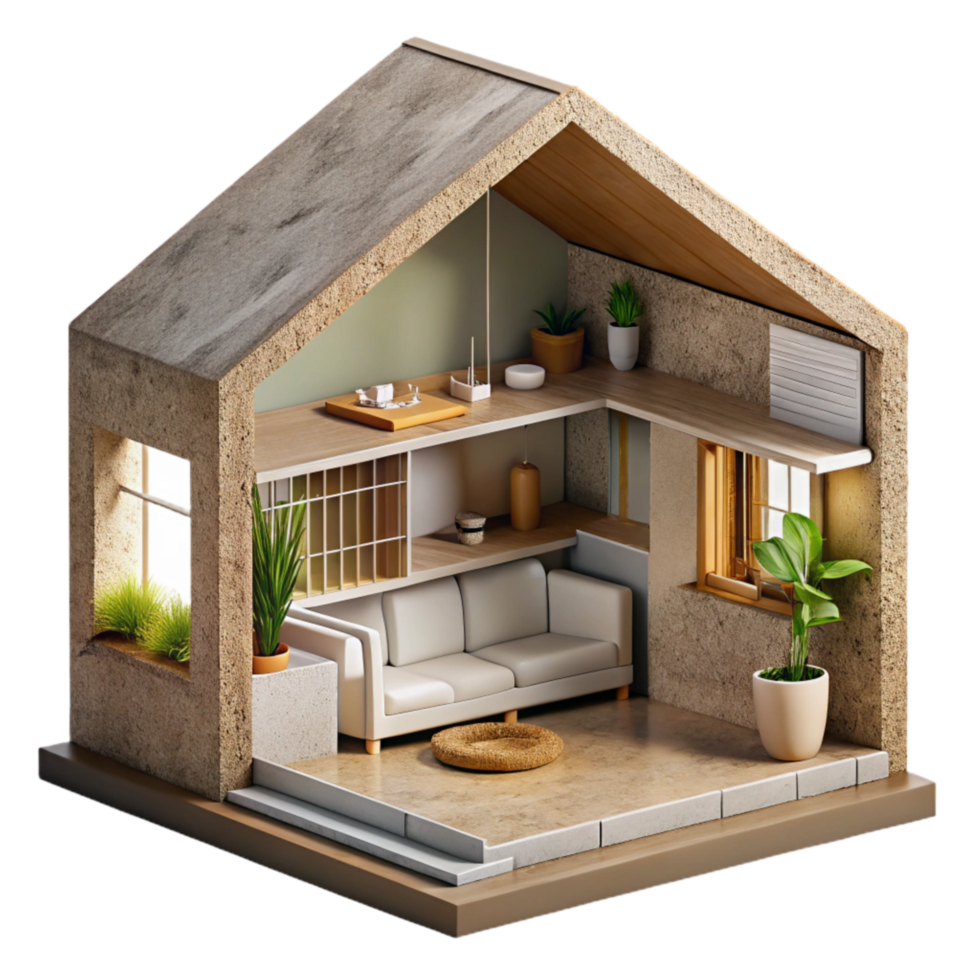 vibrant modern Eco House Cross Section Interior View Isolated Element exclusive png