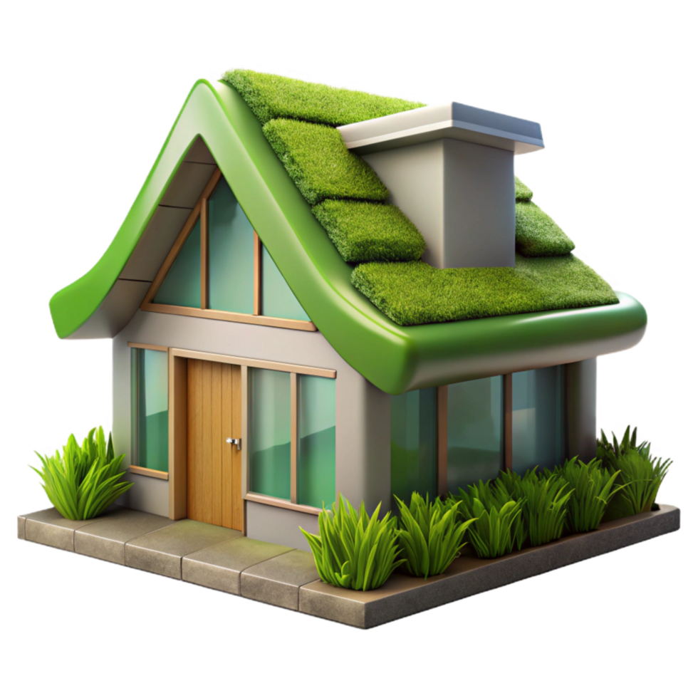 impressive rustic Eco House Modern Design Green Roof Transparent Background high quality png