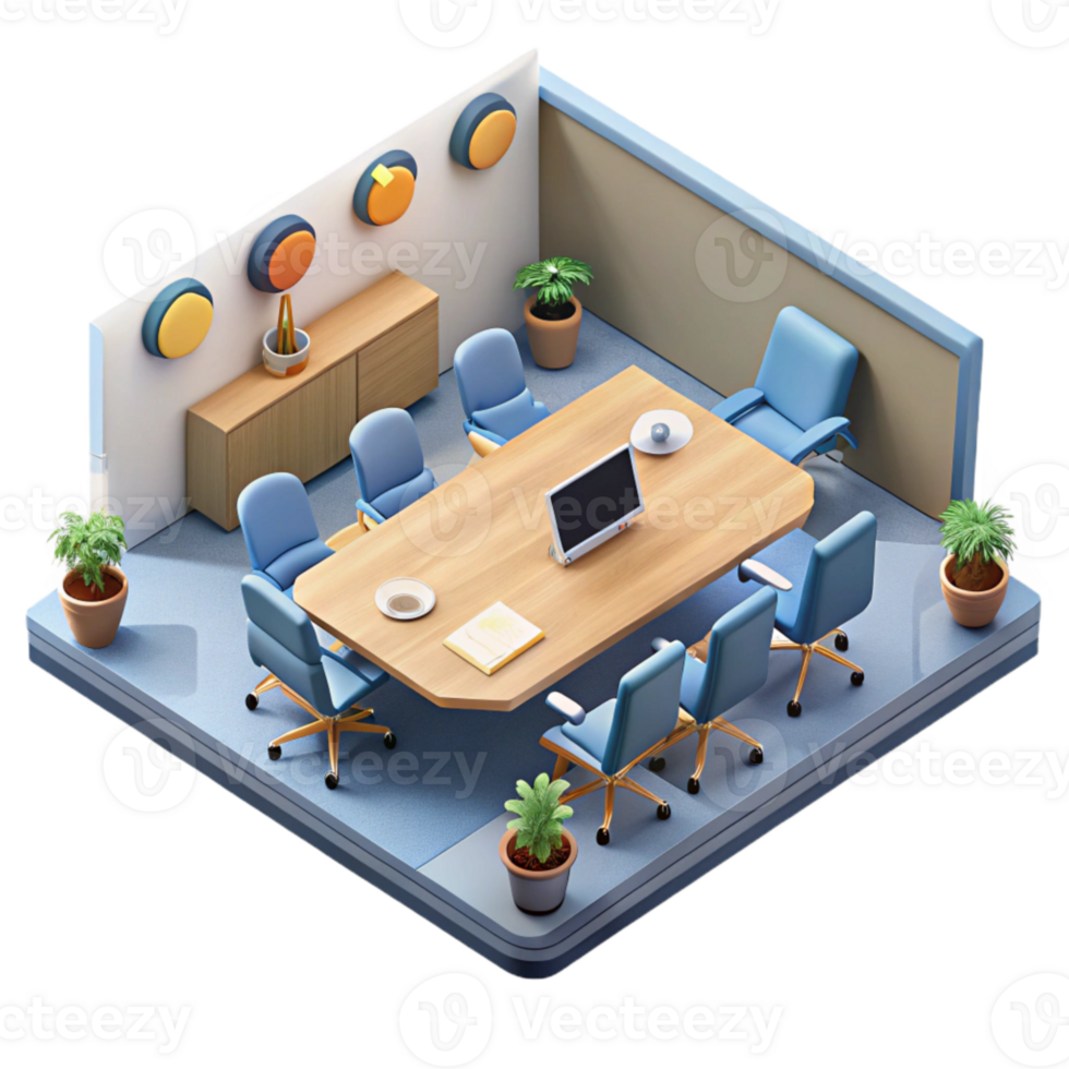 serene traditional Elevated View of Conference Table with Laptops Cutout authentic png