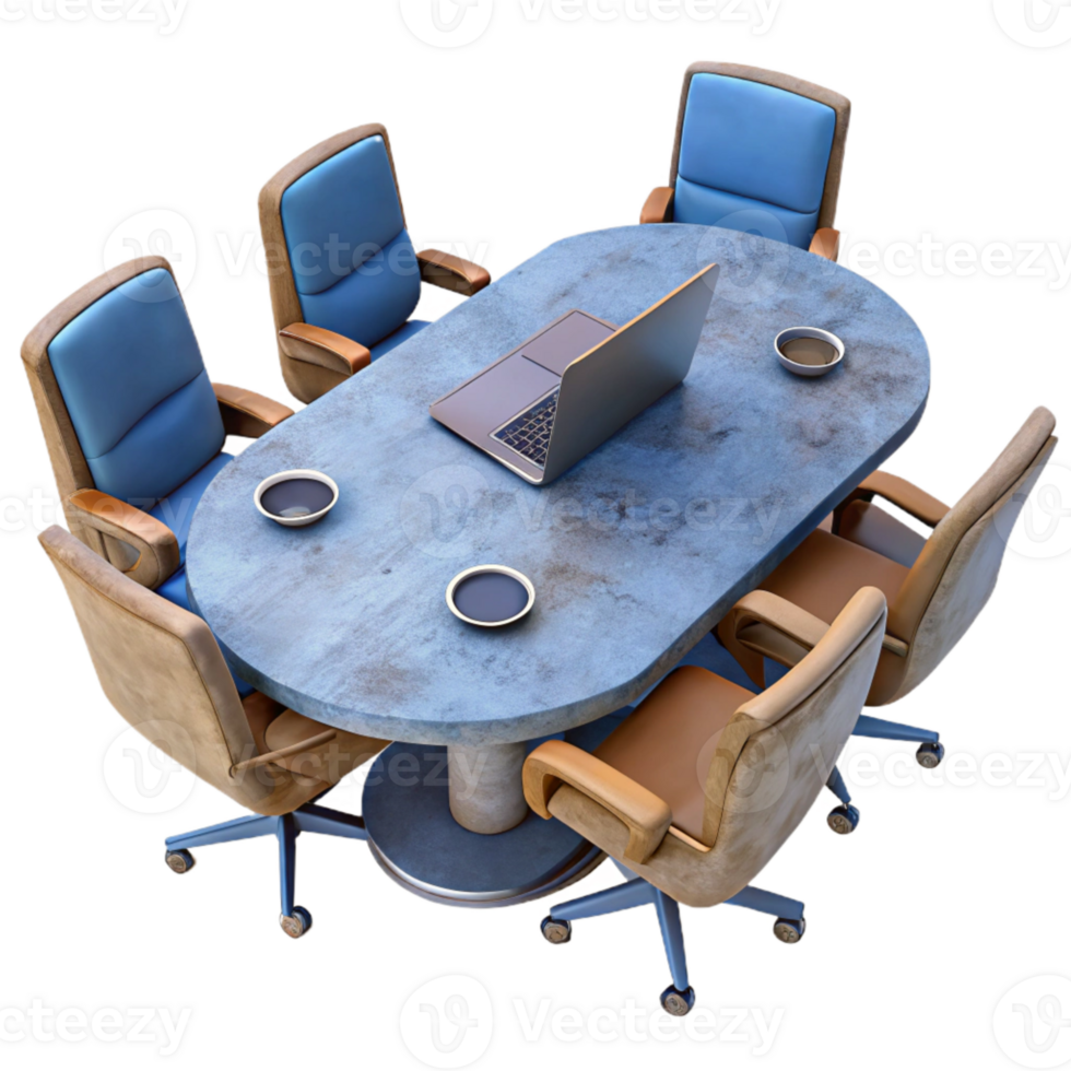 beautiful minimalist Elevated View of Conference Table with Laptops Cutout high resolution png