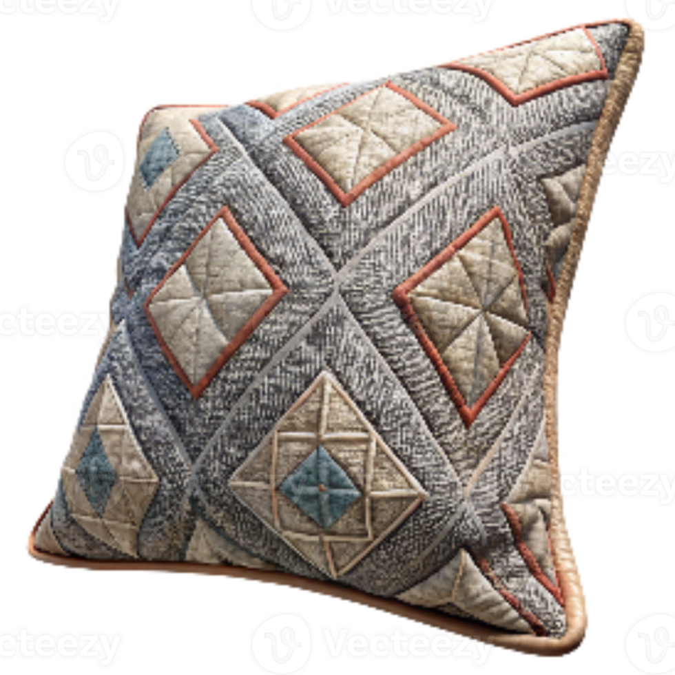 dramatic classic Embroidered Cushion Cover with Geometric Pattern Transparent Background 4K png