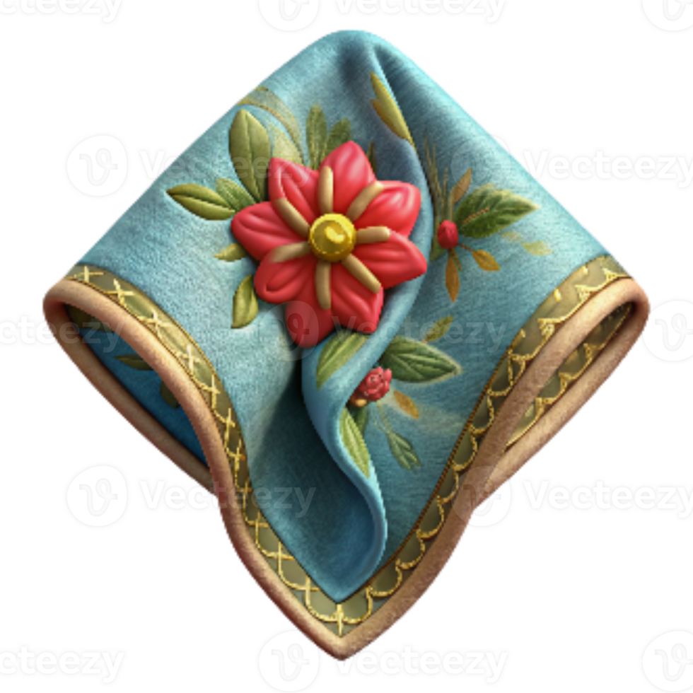 elegant contemporary Embroidered Handkerchief with Floral Design Isolated authentic png