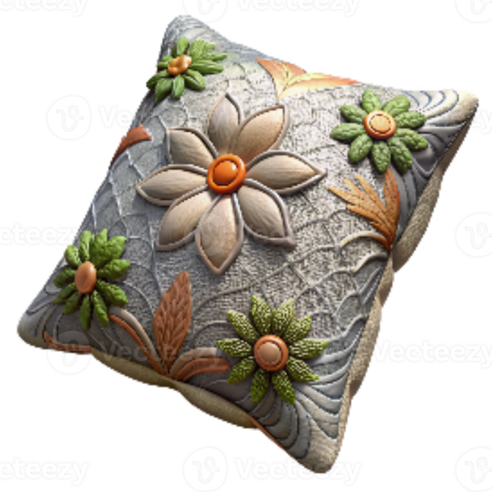 impressive modern Embroidered Pillowcase with Floral Pattern Element authentic png