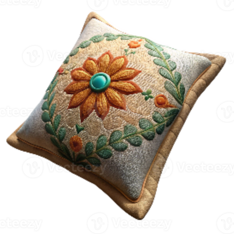 wonderful traditional Embroidered Pillowcase with Floral Pattern Element detailed png