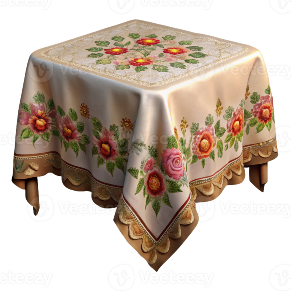 extraordinary minimalist Embroidered Tablecloth with Floral Border Transparent high resolution png