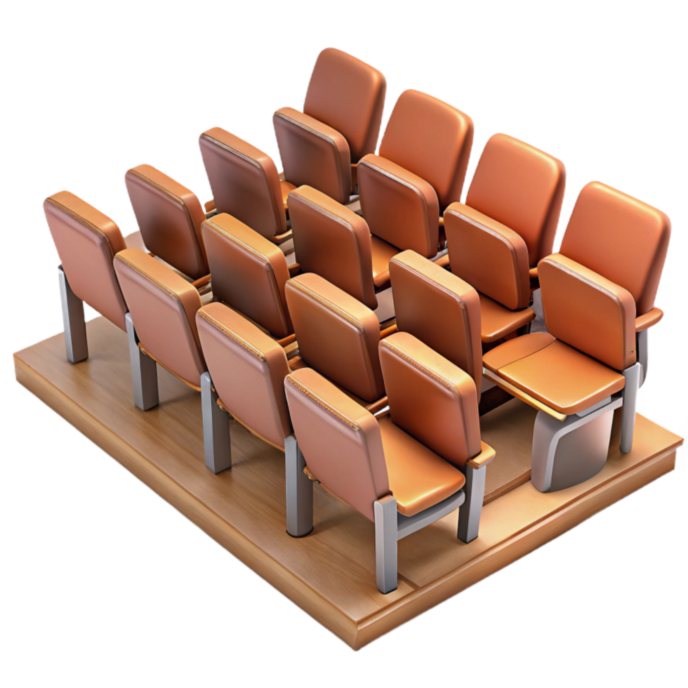 dramatic traditional Empty Lecture Hall with Wooden Seats Isolated genuine png
