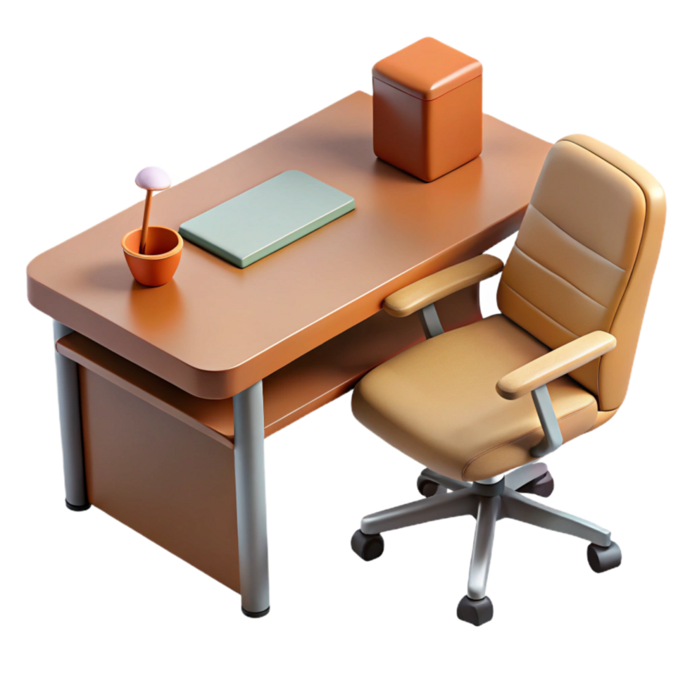 vibrant artistic Empty Office Desk with Chair Top View Isolated high resolution png
