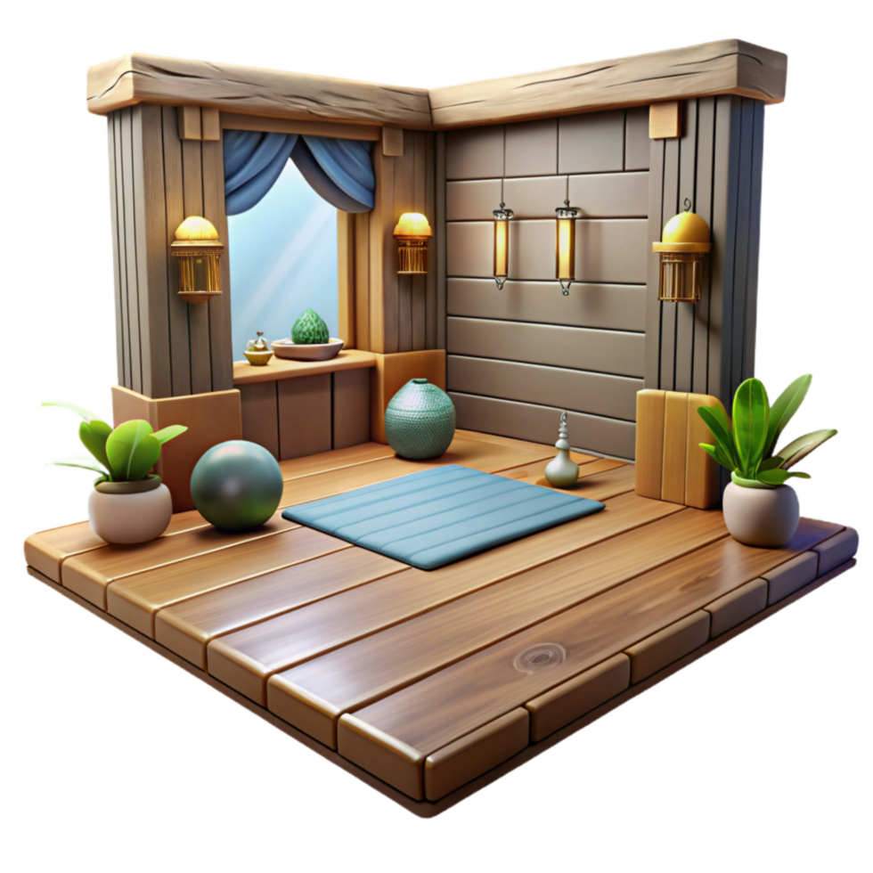 beautiful vintage Empty Meditation Room with Wooden Floor Isolated Element high resolution png