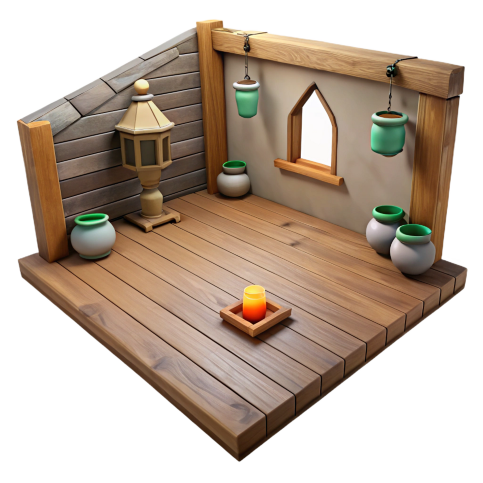 magnificent modern Empty Meditation Room with Wooden Floor Isolated Element high quality png