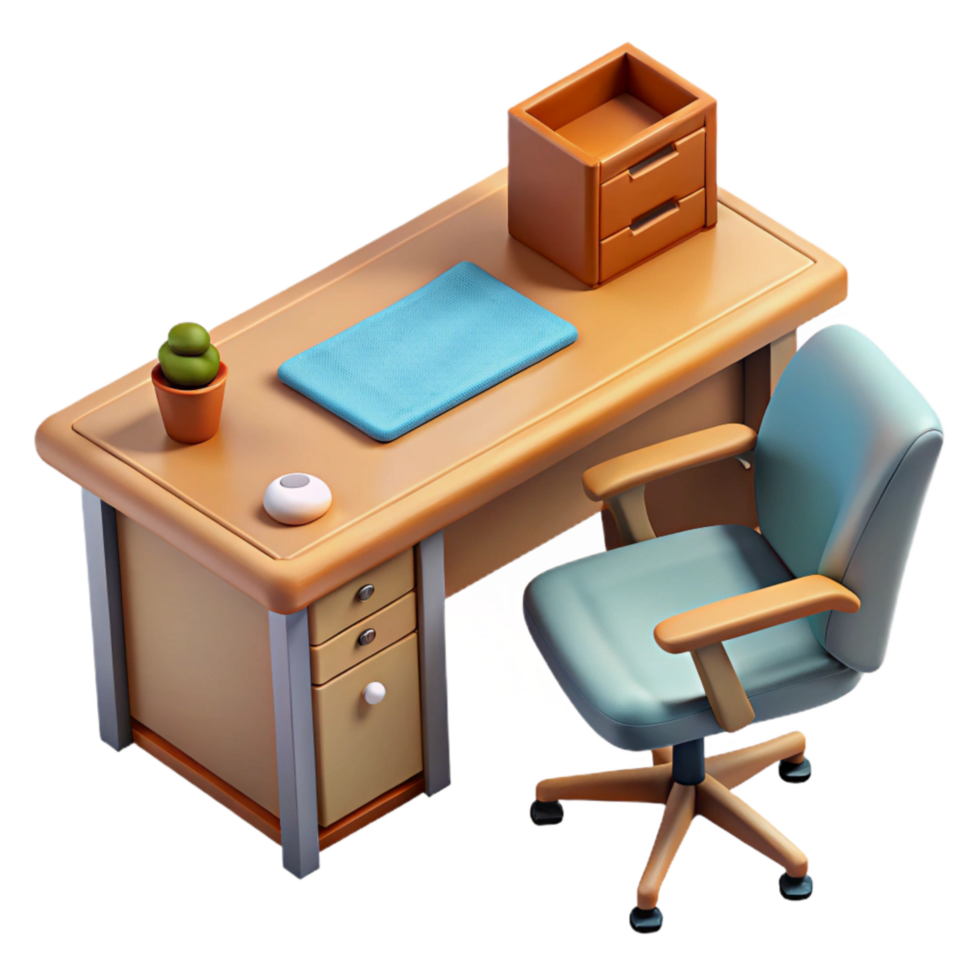 extraordinary creative Empty Office Desk with Chair Top View Isolated high quality png
